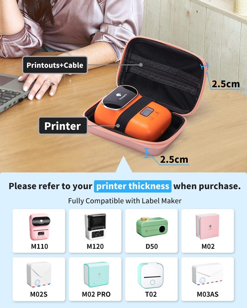 Memoking T02 Hard Storage Case - Compatible with Phomemo D30, SUPVAN E10, NIIMBOT D11, JADENS D110 and More, with Zipper Mesh Pocket, Waterproof Shockproof, Pink (Only Case) - Image 3